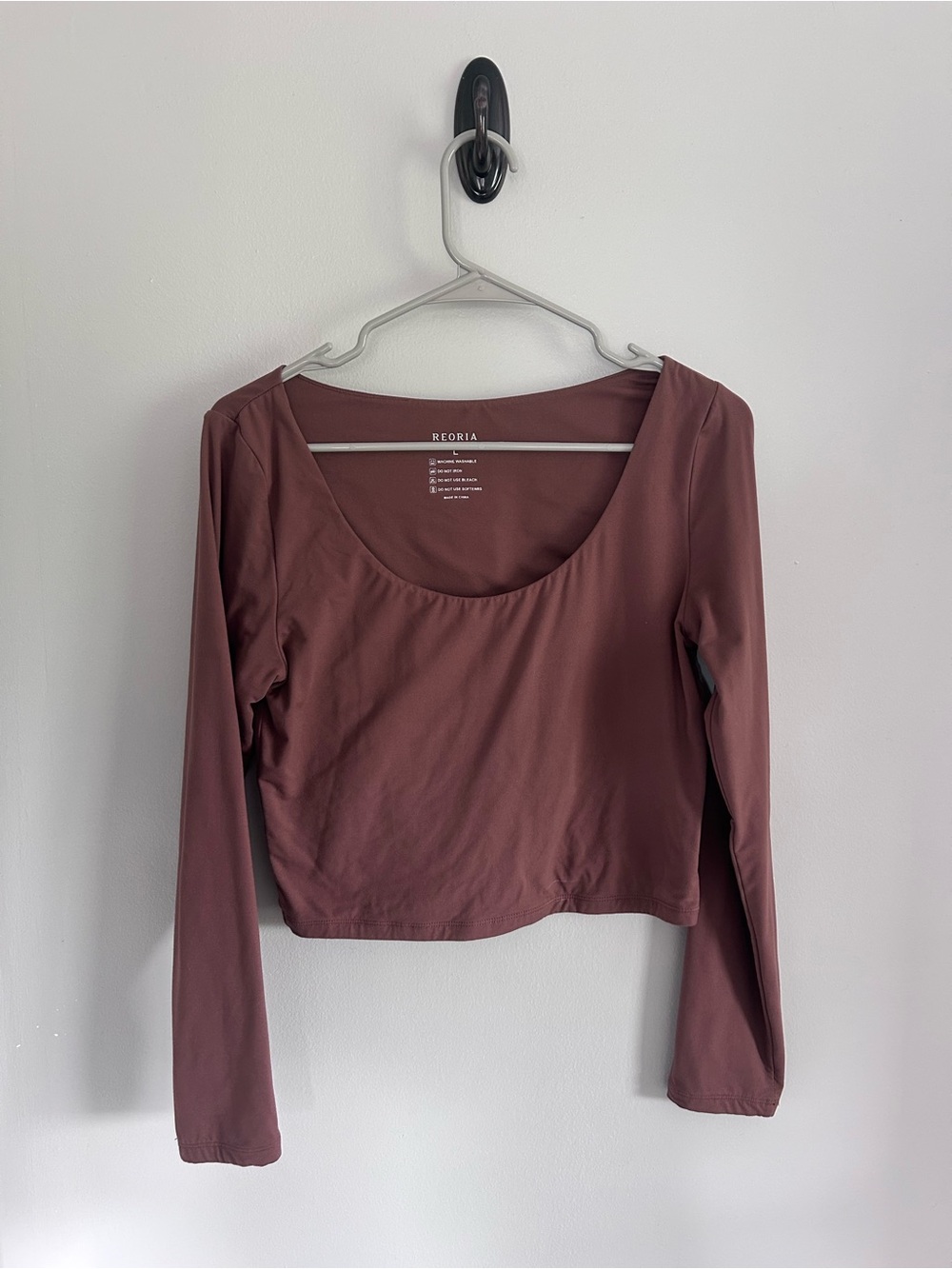 ReoRia Long Sleeve Scoop Crop Top in Mauve